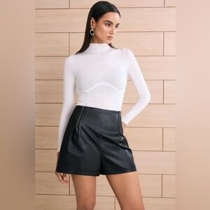 Micas Faux Leather Ruched Zipper Shorts